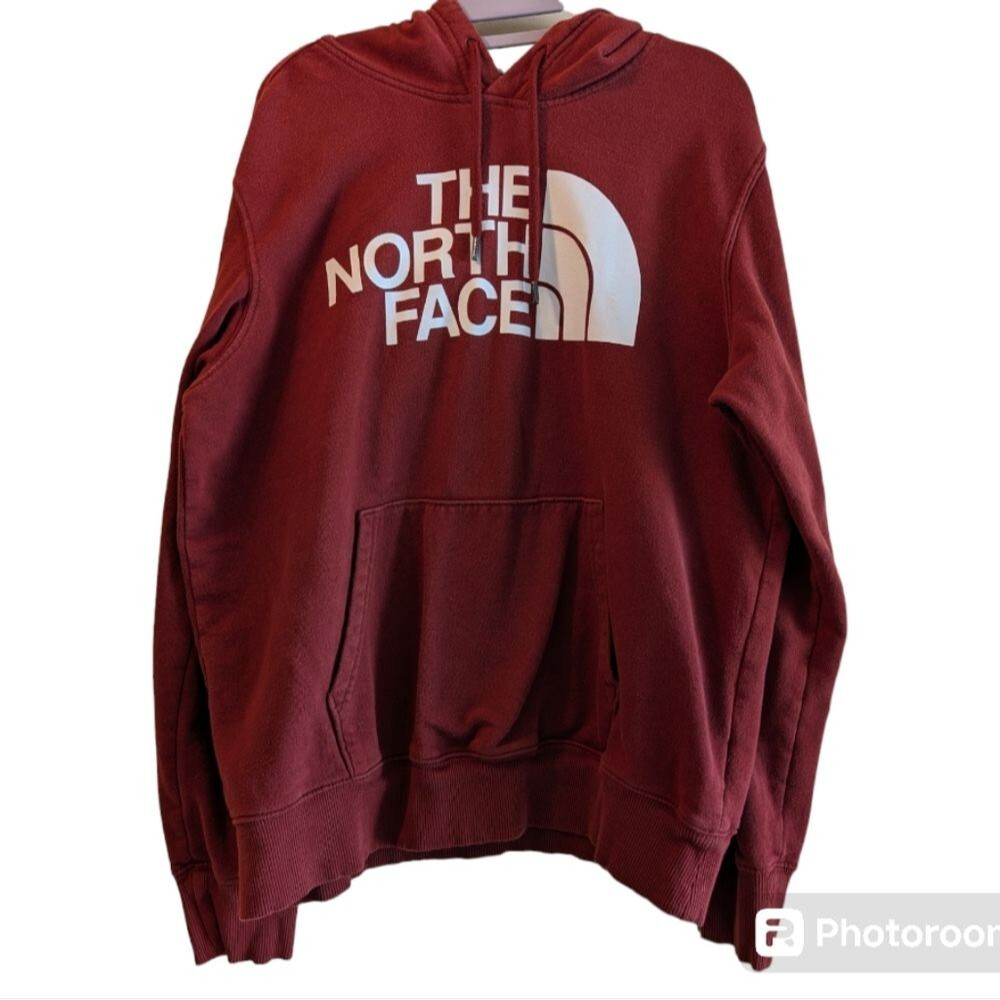 The North Face Hoodie Men M Maroon Half Dome Big Logo Pull Over